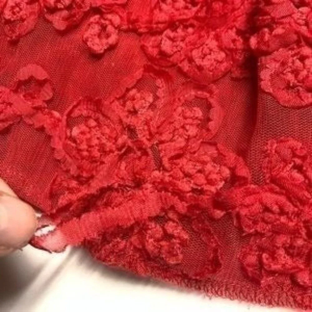 Children's Place Girls Red Floral Tulle Skirt Holiday Sparkle Elastic Waist 7/8